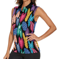 Hawaii Colorful Tropical Leaves Women Sleeveless Polo Shirt LT01 - Polynesian Pride