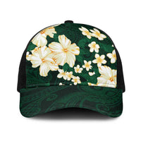 Hawaii Hibiscus Plumeria Green Baseball Net Cap Polynesian Pattern LT01 One Size Black Green - Polynesian Pride