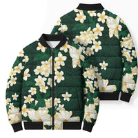Hawaii Hibiscus Plumeria Green Bomber Puffer Jacket Polynesian Pattern LT01 - Polynesian Pride