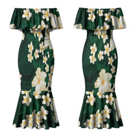 Hawaii Hibiscus Plumeria Green Couples Matching Mermaid Dress and Long Sleeve Button Shirt Polynesian Pattern LT01 - Polynesian Pride