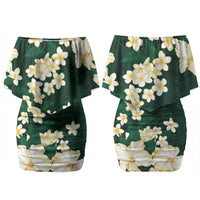 Hawaii Hibiscus Plumeria Green Couples Matching Off Shoulder Short Dress and Hawaiian Shirt Polynesian Pattern LT01 - Polynesian Pride