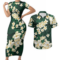 Hawaii Hibiscus Plumeria Green Couples Matching Short Sleeve Bodycon Dress and Hawaiian Shirt Polynesian Pattern LT01 Green - Polynesian Pride