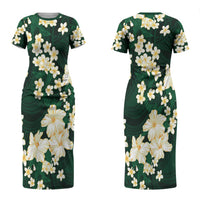 Hawaii Hibiscus Plumeria Green Couples Matching Short Sleeve Bodycon Dress and Hawaiian Shirt Polynesian Pattern LT01 - Polynesian Pride