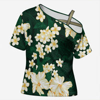Hawaii Hibiscus Plumeria Green Cross Shoulder Shirt Polynesian Pattern LT01 Female Green - Polynesian Pride