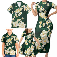 Hawaii Hibiscus Plumeria Green Family Matching Short Sleeve Bodycon Dress and Hawaiian Shirt Polynesian Pattern LT01 - Polynesian Pride