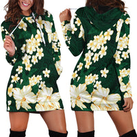 Hawaii Hibiscus Plumeria Green Hoodie Dress Polynesian Pattern LT01 - Polynesian Pride
