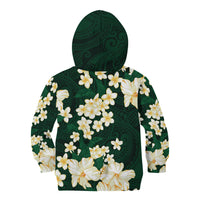 Hawaii Hibiscus Plumeria Green Kid Hoodie Polynesian Pattern LT01 - Polynesian Pride