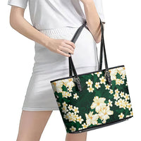 Hawaii Hibiscus Plumeria Green Leather Tote Bag Polynesian Pattern LT01 - Polynesian Pride