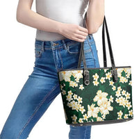 Hawaii Hibiscus Plumeria Green Leather Tote Bag Polynesian Pattern LT01 - Polynesian Pride