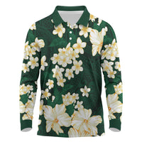 Hawaii Hibiscus Plumeria Green Long Sleeve Polo Shirt Polynesian Pattern LT01 Green - Polynesian Pride