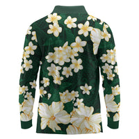 Hawaii Hibiscus Plumeria Green Long Sleeve Polo Shirt Polynesian Pattern LT01 - Polynesian Pride