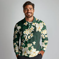 Hawaii Hibiscus Plumeria Green Long Sleeve Polo Shirt Polynesian Pattern LT01 - Polynesian Pride
