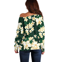 Hawaii Hibiscus Plumeria Green Off Shoulder Sweater Polynesian Pattern LT01 - Polynesian Pride