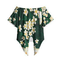Hawaii Hibiscus Plumeria Green Off Shoulder Wrap Waist Top Polynesian Pattern LT01 - Polynesian Pride