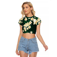 Hawaii Hibiscus Plumeria Green Raglan Cropped T Shirt Polynesian Pattern LT01 Female Green - Polynesian Pride