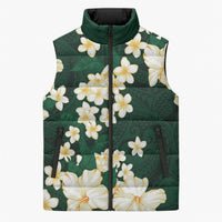 Hawaii Hibiscus Plumeria Green Sleeveless Puffer Jacket Polynesian Pattern LT01 Unisex Green - Polynesian Pride