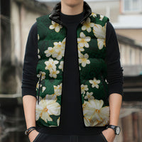 Hawaii Hibiscus Plumeria Green Sleeveless Puffer Jacket Polynesian Pattern LT01 - Polynesian Pride