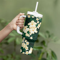 Hawaii Hibiscus Plumeria Green Tumbler With Handle Polynesian Pattern LT01 - Polynesian Pride