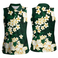 Hawaii Hibiscus Plumeria Green Women Sleeveless Polo Shirt Polynesian Pattern LT01 - Polynesian Pride