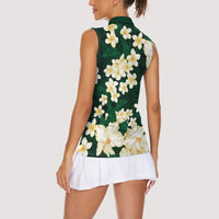 Hawaii Hibiscus Plumeria Green Women Sleeveless Polo Shirt Polynesian Pattern LT01 - Polynesian Pride