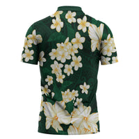 Hawaii Hibiscus Plumeria Green Zipper Polo Shirt Polynesian Pattern LT01 - Polynesian Pride