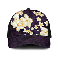 Hawaii Hibiscus Plumeria Purple Baseball Net Cap Polynesian Pattern LT01 One Size Black Purple - Polynesian Pride