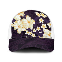 Hawaii Hibiscus Plumeria Purple Baseball Net Cap Polynesian Pattern LT01 One Size White Purple - Polynesian Pride