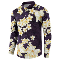 Hawaii Hibiscus Plumeria Purple Button Sweatshirt Polynesian Pattern LT01 - Polynesian Pride