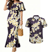 Hawaii Hibiscus Plumeria Purple Couples Matching Mermaid Dress and Hawaiian Shirt Polynesian Pattern LT01 Purple - Polynesian Pride