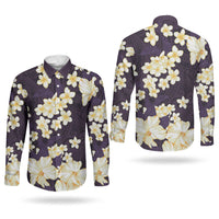 Hawaii Hibiscus Plumeria Purple Couples Matching Puletasi and Long Sleeve Button Shirt Polynesian Pattern LT01 - Polynesian Pride