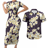 Hawaii Hibiscus Plumeria Purple Couples Matching Short Sleeve Bodycon Dress and Hawaiian Shirt Polynesian Pattern LT01 Purple - Polynesian Pride