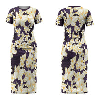 Hawaii Hibiscus Plumeria Purple Couples Matching Short Sleeve Bodycon Dress and Hawaiian Shirt Polynesian Pattern LT01 - Polynesian Pride