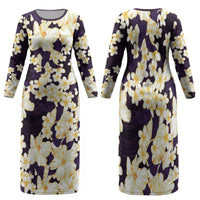 Hawaii Hibiscus Plumeria Purple Family Matching Long Sleeve Bodycon Dress and Hawaiian Shirt Polynesian Pattern LT01 Mom's Dress Purple - Polynesian Pride