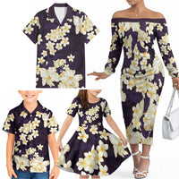 Hawaii Hibiscus Plumeria Purple Family Matching Off The Shoulder Long Sleeve Dress and Hawaiian Shirt Polynesian Pattern LT01 - Polynesian Pride