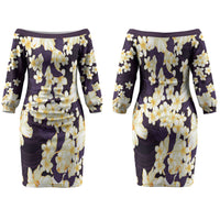 Hawaii Hibiscus Plumeria Purple Family Matching Off The Shoulder Long Sleeve Dress and Hawaiian Shirt Polynesian Pattern LT01 Mom's Dress Purple - Polynesian Pride
