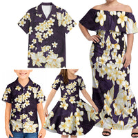Hawaii Hibiscus Plumeria Purple Family Matching Off Shoulder Maxi Dress and Hawaiian Shirt Polynesian Pattern LT01 - Polynesian Pride