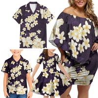Hawaii Hibiscus Plumeria Purple Family Matching Off Shoulder Short Dress and Hawaiian Shirt Polynesian Pattern LT01 - Polynesian Pride
