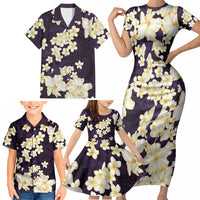 Hawaii Hibiscus Plumeria Purple Family Matching Short Sleeve Bodycon Dress and Hawaiian Shirt Polynesian Pattern LT01 - Polynesian Pride
