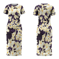 Hawaii Hibiscus Plumeria Purple Family Matching Short Sleeve Bodycon Dress and Hawaiian Shirt Polynesian Pattern LT01 Mom's Dress Purple - Polynesian Pride