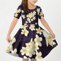 Hawaii Hibiscus Plumeria Purple Kid Short Sleeve Dress Polynesian Pattern LT01 KID Purple - Polynesian Pride