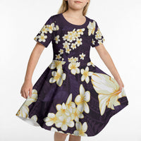Hawaii Hibiscus Plumeria Purple Kid Short Sleeve Dress Polynesian Pattern LT01 - Polynesian Pride