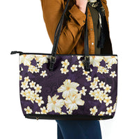 Hawaii Hibiscus Plumeria Purple Leather Tote Bag Polynesian Pattern LT01 - Polynesian Pride
