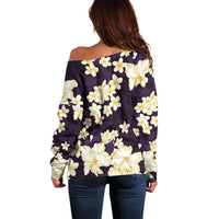 Hawaii Hibiscus Plumeria Purple Off Shoulder Sweater Polynesian Pattern LT01 - Polynesian Pride