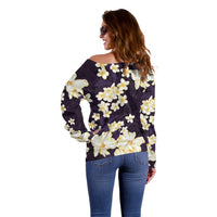 Hawaii Hibiscus Plumeria Purple Off Shoulder Sweater Polynesian Pattern LT01 - Polynesian Pride