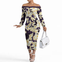 Hawaii Hibiscus Plumeria Purple Off The Shoulder Long Sleeve Dress Polynesian Pattern LT01 Women Purple - Polynesian Pride