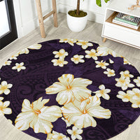 Hawaii Hibiscus Plumeria Purple Round Carpet Polynesian Pattern LT01 Purple - Polynesian Pride