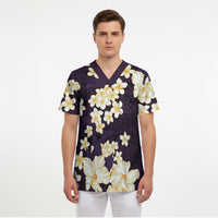 Hawaii Hibiscus Plumeria Purple Scrub Top Polynesian Pattern LT01 - Polynesian Pride