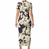 Hawaii Hibiscus Plumeria Purple Short Sleeve Bodycon Dress Polynesian Pattern LT01 - Polynesian Pride