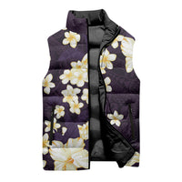 Hawaii Hibiscus Plumeria Purple Sleeveless Puffer Jacket Polynesian Pattern LT01 - Polynesian Pride