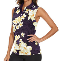 Hawaii Hibiscus Plumeria Purple Women Sleeveless Polo Shirt Polynesian Pattern LT01 - Polynesian Pride